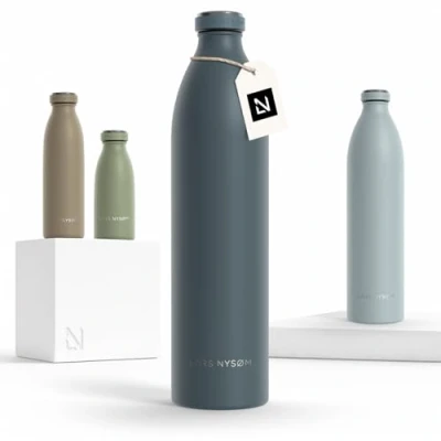 Image of LARS NYSØM Stainless Steel Insulated XL Water Bottle 12oz 17oz 25oz 34oz 51oz Thermo Flask for Hot and Cold Beverages Leakproof Drinking (Stone Blue, 1500ml)