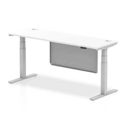 Image of Air 1800x600 Height Adjustable Desk White CP Silver Leg Modesty Panel