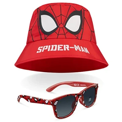 Image of Marvel Kids Bucket Hat and Sunglasses Set, Lightweight Sun 100% UV Protection Gifts (Red Spiderman)