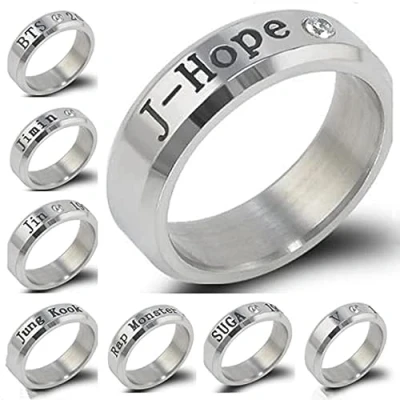 Image of Stainless Steel Ring For Boys Women Rings Bangtan Jewellery Girls Love You, You Never Walk Alone Gift Army Fans 8PCS,