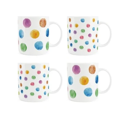 Image of Purely Home Colourful Polka Dot Mugs Set Multicoloured Spots Cup Gift/Present Tea/Coffee Hot Drinks Bone China of 4