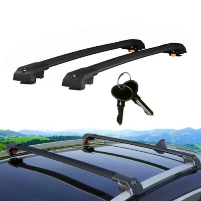 Image of Rekapa Cross Bars Compatible With Peugeot Rifter 2019 Onwards; Roof Rack, For Cars Rails, Aluminium Lockable Rail Carrier 2 Pcs Black
