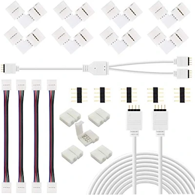 Image of 5050 4 Pin LED Strip Connector Kit, 10mm RGB Includes 10x L Shape Connectors, 2M Light Extension Cable, 4X Jumper, Y Port Connect Cable Meet Your Lighting DIY Needs