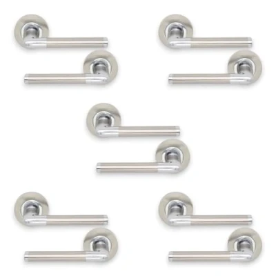 Image of Infinity Decor Set of 5 Dual Tone Oval T Bar Lever on Round Rose Door Handles 120mm Ideal for Interior &amp; Exterior Use