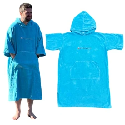 Image of Towelling Poncho for Adults Easy Changing Robe Swim, Surf, Wild Swimming, Beach (Blue, S M)