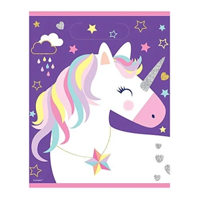 Image of Multicolor Unicorn Loot Bags Pack of 8 Eye Catching Party Favor Bags, Ideal for Any Celebration