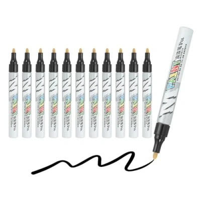 Image of M&amp;G Paint Marker Pens, 12Pcs Waterproof Markers Quick Dry and Permanent Metallic for Painting Stone, Wood, Plastic, Ceramic, Canvas, Glass, Tires, Black