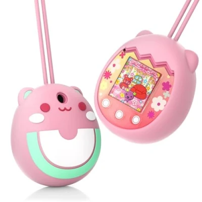 Image of Silicone Cover Case for Tamagotchi Pix Virtual Pet Game Machine,Protective Anti drop Sleeve with Finger Lanyard,Replacement Skin Shell (Pink)