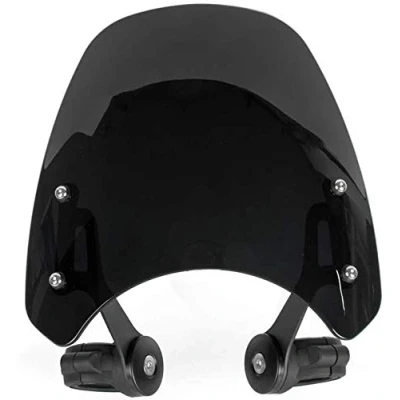 Image of Oldbones Motorcycle Black Windscreen Windshield Shield Screen Protection with Bracket for Bobber