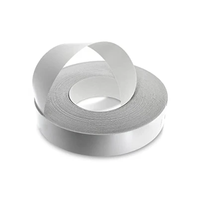 Image of WoodPress® 50mm Pearlised Grey Melamine Pre Glued Veneer Edging Tape 50m Trade Roll Iron On Wood Application