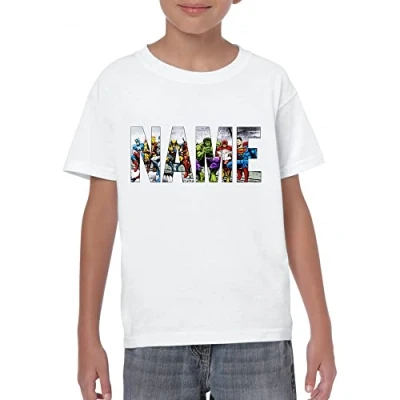 Image of Happy Bargains Ltd Kids Superhero Personalised Name T Shirt Birthday Gifts Age 1 13 Adult S 5XL White
