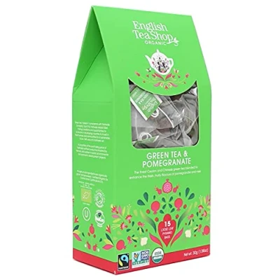 Image of English Tea Shop Organic Green &amp; Pomegranate (15 Pyramids), 30 g