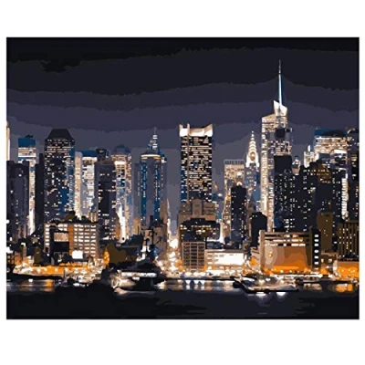 Image of DIY 5D Diamond Painting Kit Full Drill New York City Night by Number Kits for Adults,Crystal Rhinestone Embroidery Cross Stitch Pictures Arts Craft Home Wall Decor 25x30cm/10x12in