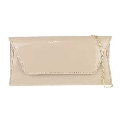 Image of Girly Handbags Womens Plain Glossy Clutch Bag Nude
