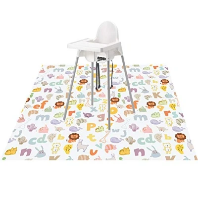 Image of Large Splat Mat for Under High Chair/Arts/Crafts, Womumon Washable Spill Waterproof Anti slip Floor Splash Mat, Portable Play and Table Cloth (Alphabet, 130x130cm)