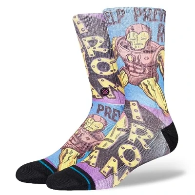 Image of Stance Prevent Rust Crew Socks Marvel Iron Man Purple Patterned Calf Medium