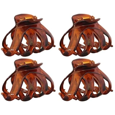 Image of Set of 4 Octopus Hair Claw Clip Butterfly Bull Dog Design Plastic (Dark Brown)