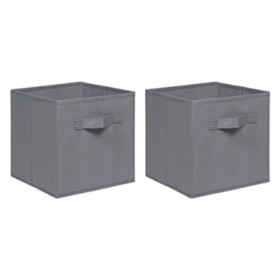 Image of NICEME Foldable Storage Boxes,Non Woven Fabric Box Set of 2,Storage Drawers for Cube Unit,26.5x26.5x28 cm (Strip Grip,Grey)