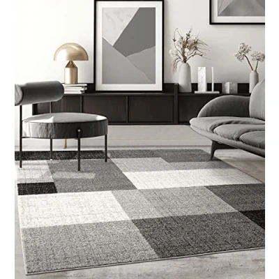 Image of the carpet Pearl Modern dense short pile living room bedroom carpet, Contour cut, Geometric pattern, Chequered, Grey, 200 x 280 cm