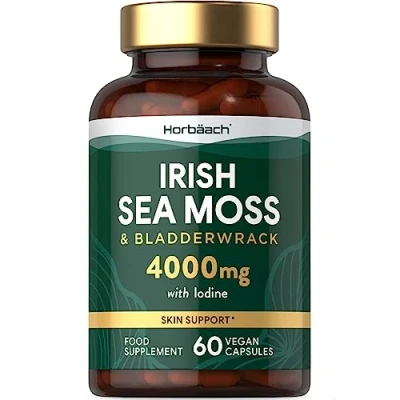 Image of Sea Moss Capsules with Bladderwrack 4000mg Irish &amp; Extract Iodine High Strength 60 Vegan by Horbaach
