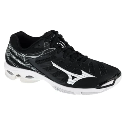Image of Mizuno WAVE Voltage 2 Unisex Volleyball shoes, Size: 10.5, Black/neon flame/peacock blue Textile/synthetics