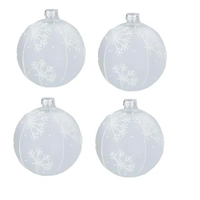 Image of Gisela Graham Opaque White Glass Baubles with Snowflakes set of four