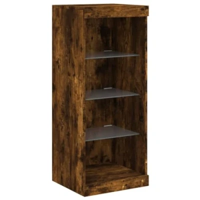 Image of vidaXL Sideboard Highboard Storage Cabinet with LED Lights, Luxurious Smoked Oak Engineered Wood &amp; Glass Material, Ideal for Living Room Decor