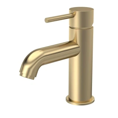 Image of Round Mono Basin Sink Mixer Tap &amp; Push Button Waste Brushed Brass Balterley