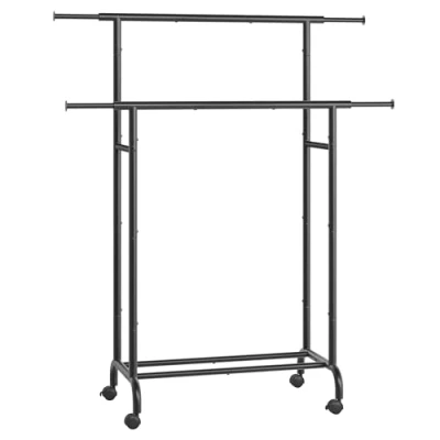 Image of SONGMICS Clothes Rail, Double Rack on Wheels, Extendable Garment Rack, Heavy Duty Metal Frame, 80 kg Total Max. Load, 83 120 cm Wide, Ink Black HSR133B01