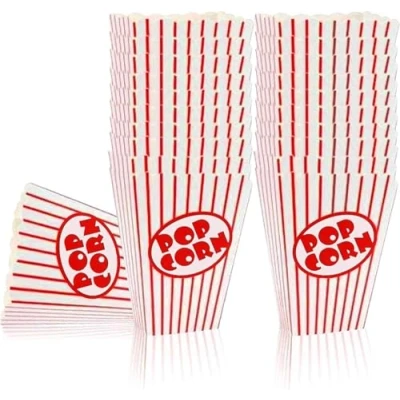 Image of SHATCHI Paper Popcorn Cardboard Candy Container for Birthday Theatre Themed Cinema Movie Nights Carnivals Party Food Boxes Bulk, 10pcs/40pcs/80pcs/200pcs, Red &amp; White Striped, 80pcs