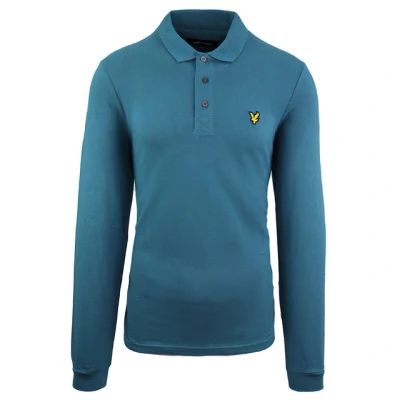 Image of Lyle &amp; Scott Teal Long Sleeve Pique Polo Shirt Small