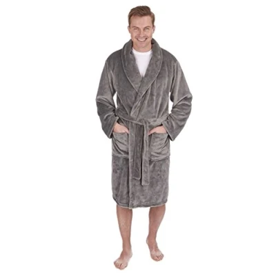 Image of Pierre Roche Mens Supersoft Plush Fleece Dressing Gown Grey Medium