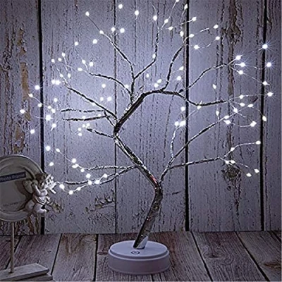 Image of DUBENS Tabletop Bonsai Tree Light with 108 LED Copper Wire String Lights, DIY Artificial Lamp, Battery/USB Operated, for Bedroom, Desktop Christmas Party (White)