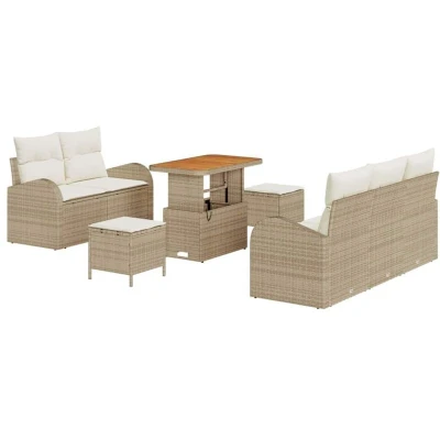 Image of Vidaxl 8 Piece Garden Sofa Set with Cushions Beige Poly Rattan Acacia