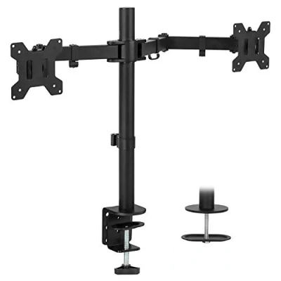 Image of Mount It! Dual Monitor Two Heavy Duty Full Motion Adjustable Arms Fit 2 Computer Screens 17 19 20 21 22 24 27 Inch VESA 75 100 C Clamp and Grommet Base