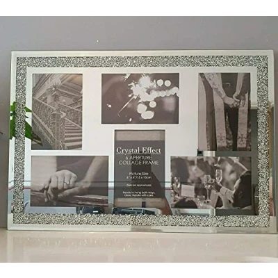 Image of DEENZ Crushed Crystals Photo Frame Silver Mirrored Jewel Crystal Diamante Picture (6 Frame)