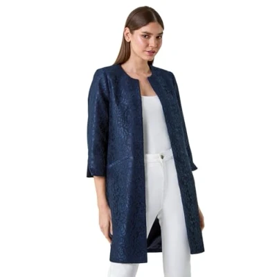 Image of Roman Womens Lace Longline Formal Jacket Blue Size 12 UK