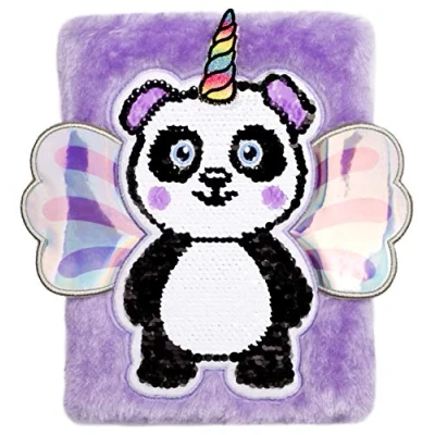 Image of Fringoo Secret Diary for Girls Plush &amp; Reversible Sequins Funny Design with Padlock + Bookmark Weekly Planner Notebook A5 Unicorn Lockable 96 Pages (Pandacorn)