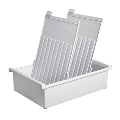 Image of HAN 954 0 1 11, Card index tray A4 portrait. Innovative, attractive design holds 1,300 cards, supplied with 2 support plates clear file clips, light grey