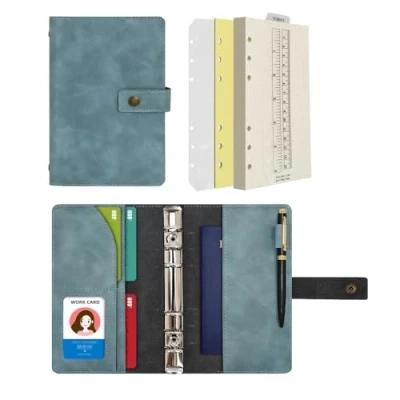 Image of Wonderpool Leather Diary Refillable Notebook Spiral Journal Binder Portfolio Dot Grid Paper &amp; Inner Pockets Organizer for Man and Woman (Lake Blue, A6)