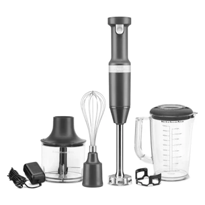 Image of KitchenAid Cordless Variable Speed Hand Blender with Chopper and Whisk Attachment KHBBV83, Matte Charcoal Grey