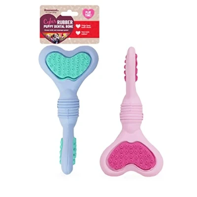 Image of Rosewood Rubber, Tough Chew Resistant, Dental Bone Puppy Toy, Assorted Colours