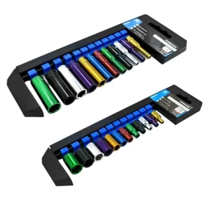 Image of Dunnet Tools Socket Set Heavy Duty Highly Visible Sockets Chrome Vanadium Steel Mm Standard Deep Automotive Vehicle Tool DIY (3/8&quot; and Sockets)