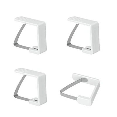 Image of Metaltex Table Cloth Clips 4 pcs. in white, Stainless Steel, 2 x 9.5 22.7 cm