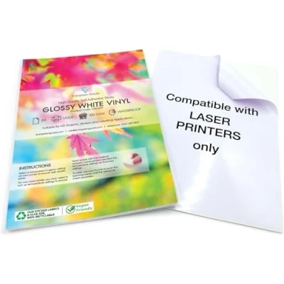 Image of 20 x A4 Vinyl Laser Printable (not Suitable for Inkjet Printers) Waterproof Sheets (PVC) White Glossy Self Adhesive Quality Sticker