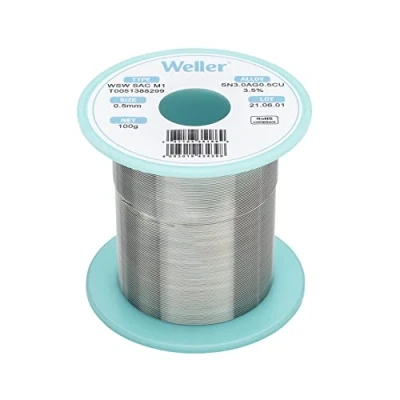 Image of Weller WSW SAC M1 (T0051388299) Lead Free Solder Wire, Ø 0.5mm, Alloy Sn96.5Ag3.0Cu0.5, Flux content 3.5%, 100g