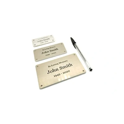 Image of Personalized Solid Aluminium Engraved Nameplate Plaque with Screw Holes Ideal for fixing to Memorial Benches House Signs Coffin or Casket Adornment (Large 5&quot; x 3&quot;)