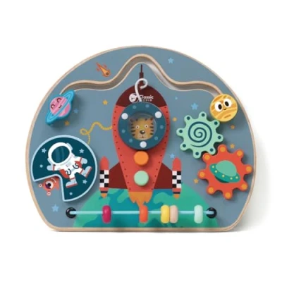 Image of Classic World Rocket Busy Board Includes Turning Blocks, Gears, Beads and Maze Suitable for Kids 2 Year Old Above Learning Development Baby Activity Toy