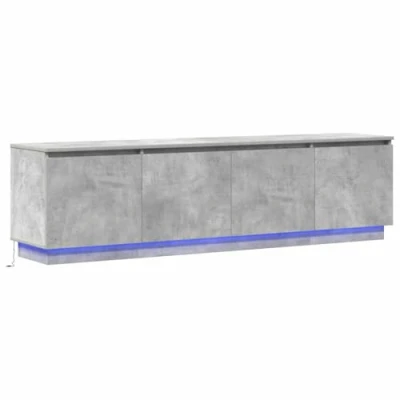 Image of vidaXL TV Cabinet with LED Concrete Grey 180 x 31 49 cm Wood Material Modern Stand Sliding Doors Built in Lighting Living Room Contemporary Design Entertainment Furniture