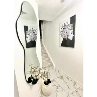 Image of MirrorOutlet The Lacuna Frameless Modern Full Length Arched Leaner/Wall Mirror 63&quot; X 24&quot; (160CM 60CM) Silver Glass with Black wooden Backing Polished Edging